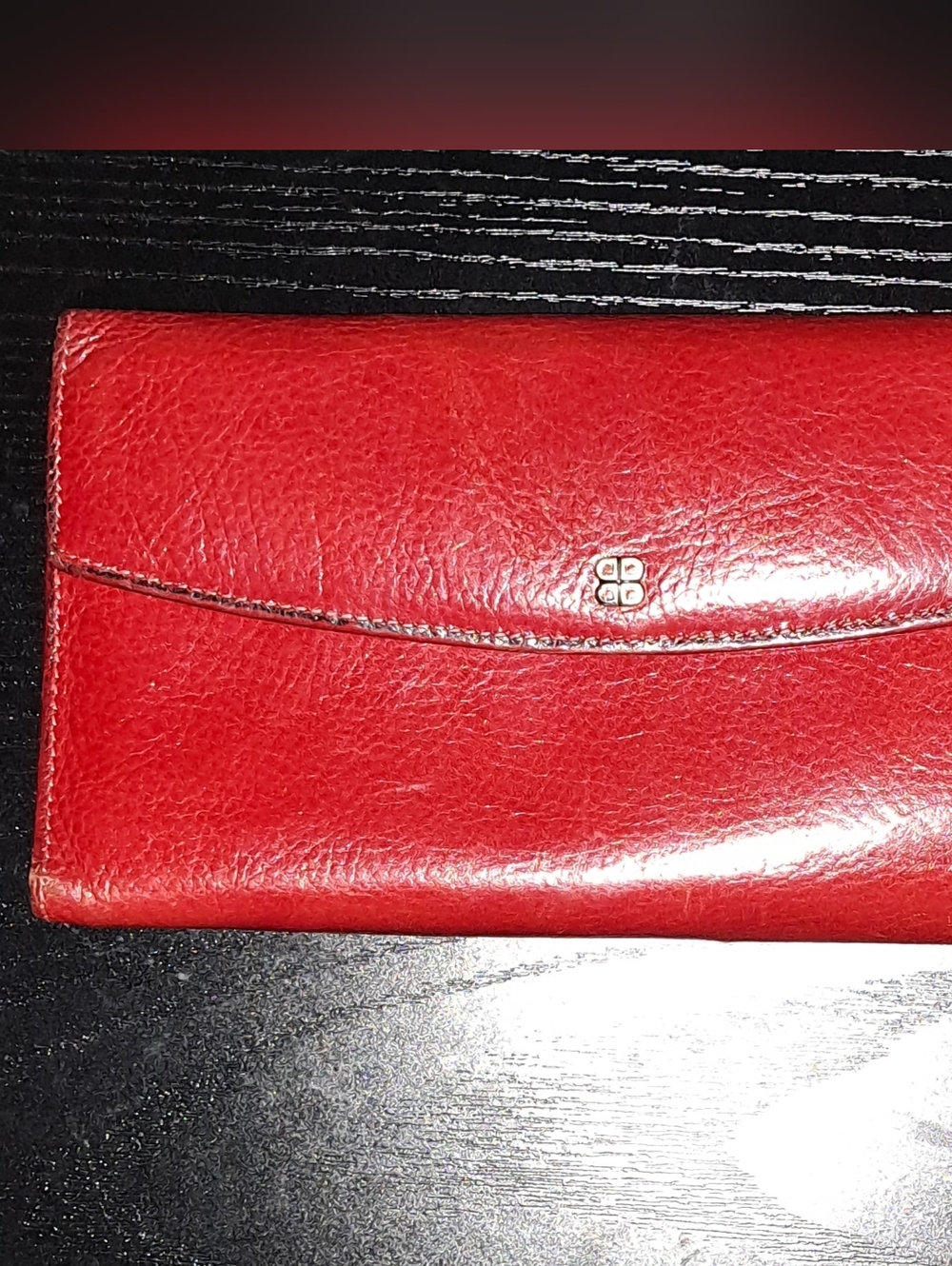 Red Leather Continental Wallet with Small Gold Logo
